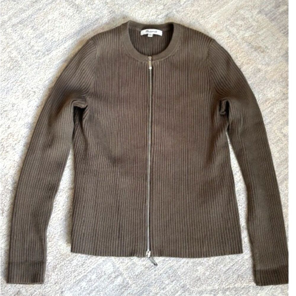 Madewell Zip-Front Ribbed Cardigan | Fitted Sweater | XS